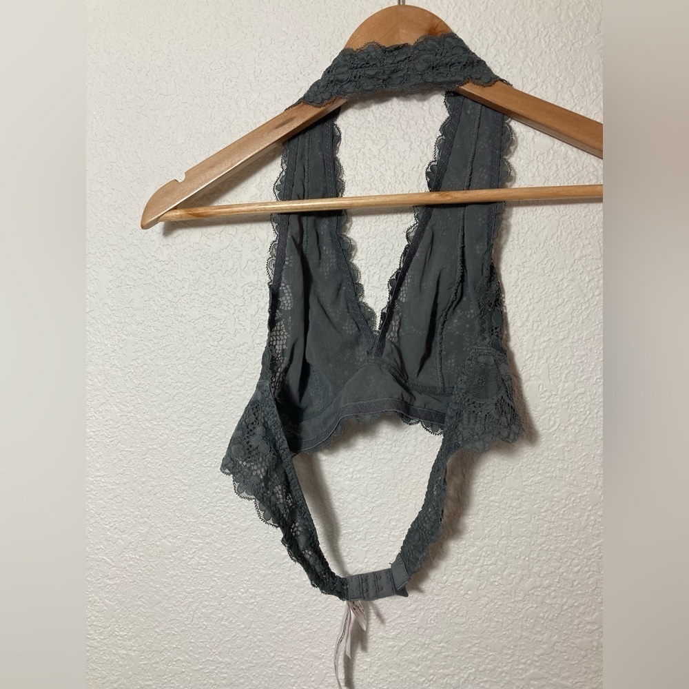 Intimately Free People Galoon lace halter bralette bra dark gray Medium - Picture 6 of 6